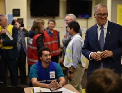 Washington Gov. Jay Inslee visits the King County Health and Medical Area Command on Jan. 29, 2020. (Erin Murphy/Public Health – Seattle & King County)