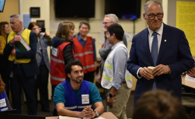 Washington Gov. Jay Inslee visits the King County Health and Medical Area Command on Jan. 29, 2020. (Erin Murphy/Public Health – Seattle & King County)