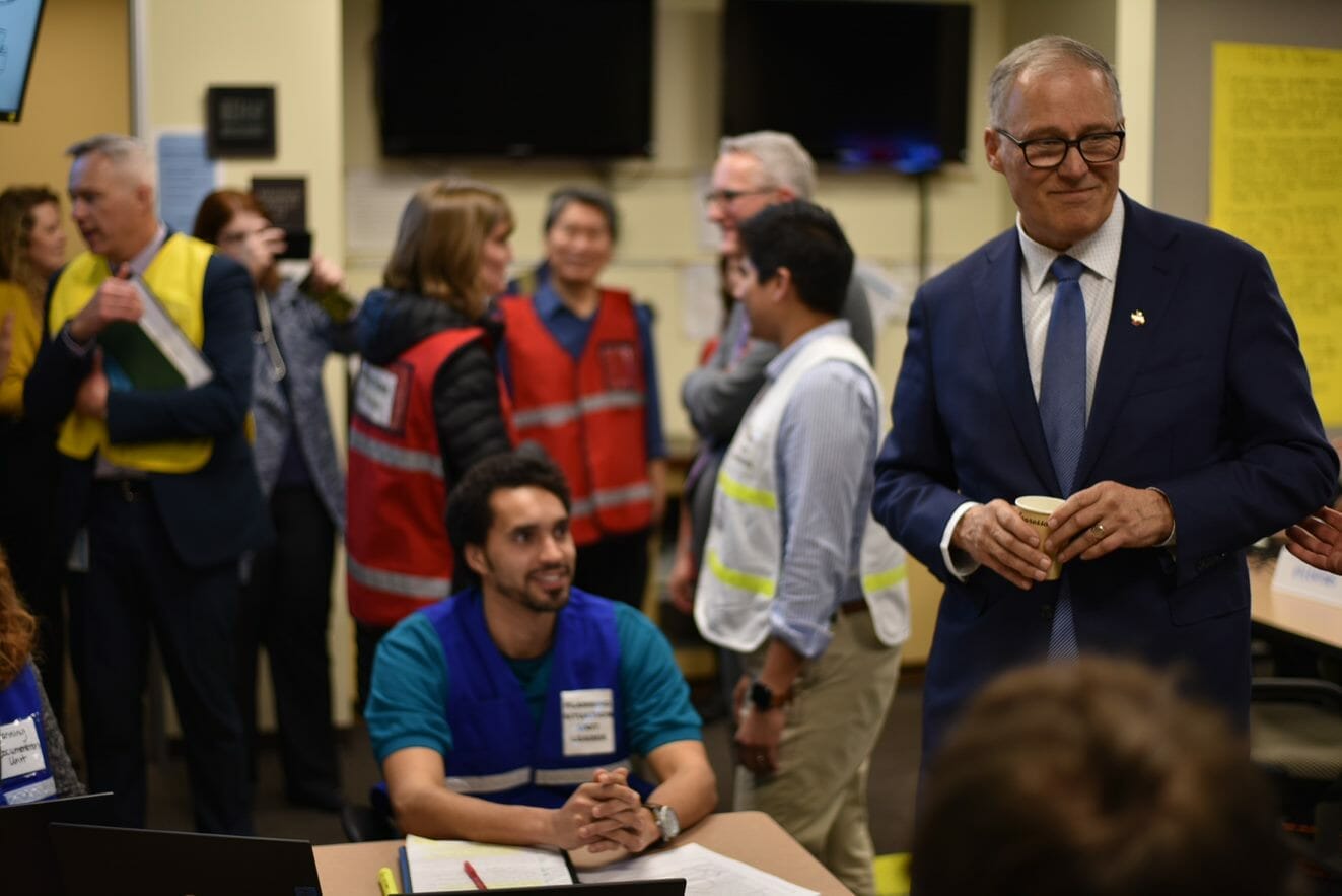 Washington Gov. Jay Inslee visits the King County Health and Medical Area Command on Jan. 29, 2020. (Erin Murphy/Public Health – Seattle & King County)