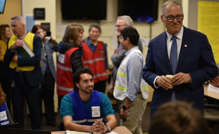 Washington Gov. Jay Inslee visits the King County Health and Medical Area Command on Jan. 29, 2020. (Erin Murphy/Public Health – Seattle & King County)